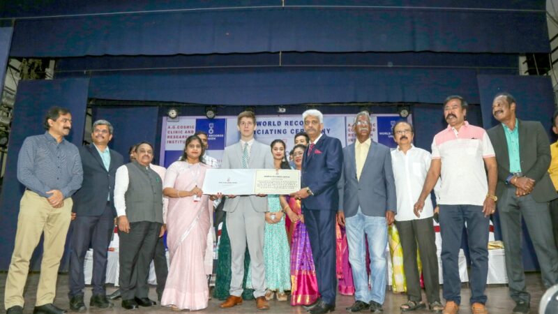 Prof. Dr. Aathi Jothi Babu was presented with the World Record Award for the Panchaboodha Treatment- Patented, Unique kind of Treatment in Non- Medical Treatment/ Therapy.!!